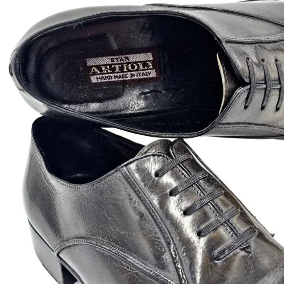 Italian Artioli Mens size 9 Smokey Brown Grey Leather Dress Shoes Luxury Oxfords - Picture 6 of 13